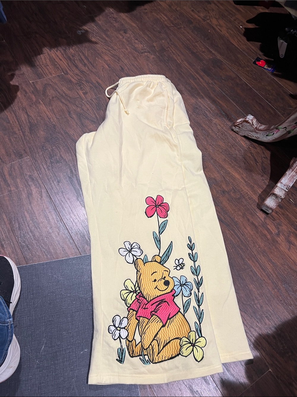 Yellow Winnie-Themed Floral Track Pants for Women